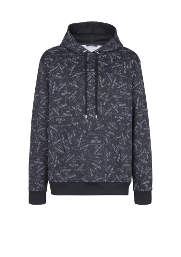 Hoodie with all-over Balmain label print