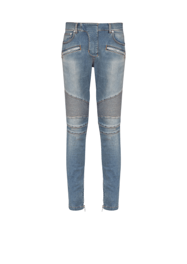 Slim-fit biker jeans in blue denim