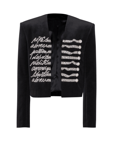 Cropped velvet jacket with "Love Letter" embroidery