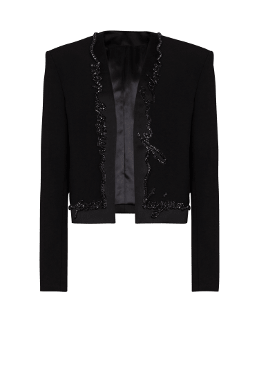 Cropped crepe jacket with "Love Letter" embroidery
