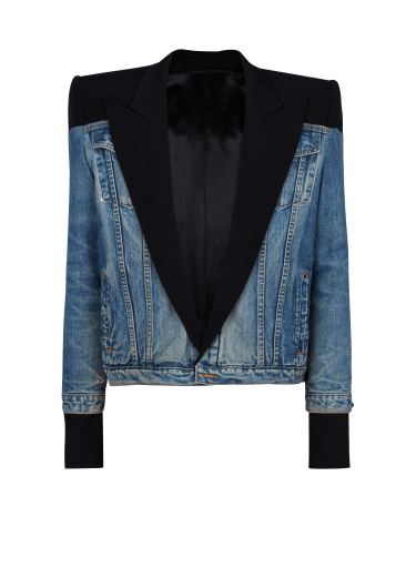 Cropped denim and grain de poudre jacket