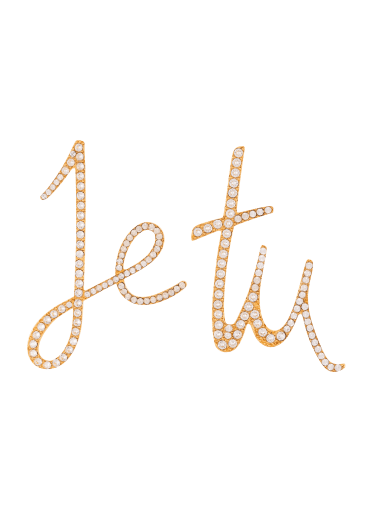 Brass and crystal pronoun earrings