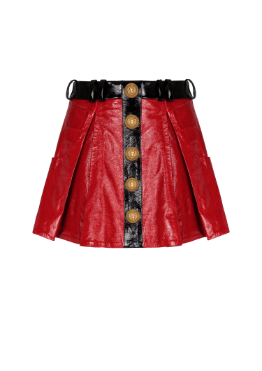 Pleated patent leather skirt