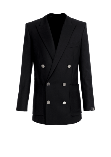 Twill blazer with double-breasted silver-tone buttoned fastening