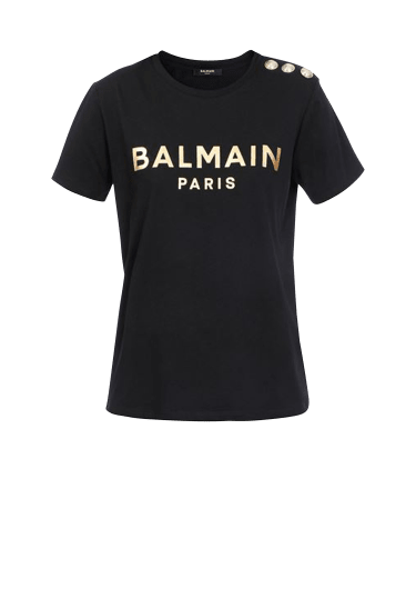 T-Shirt aus Baumwolle mit goldfarbenem Balmain Logo-Print