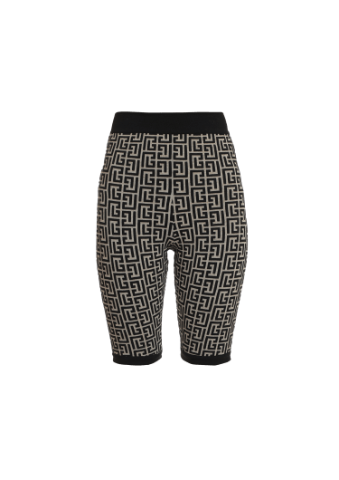 Bicolor jacquard knit shorts with Balmain monogram