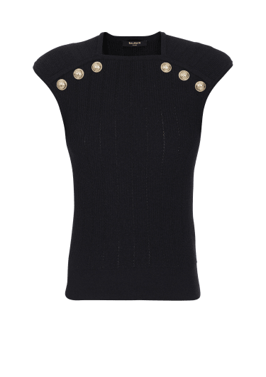 Top in maglia eco-design con bottoni dorati