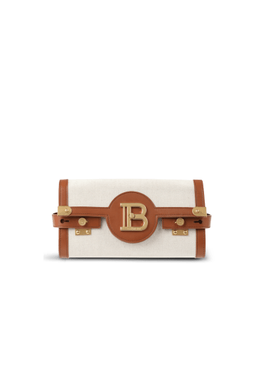 Ecru canvas B-Buzz 23 clutch with brown leather panels