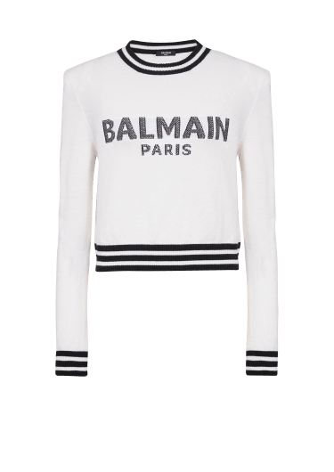 Cropped-Sweatshirt aus Wolle mit weißem Balmain-Logo