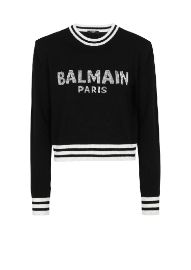 Cropped-Sweatshirt aus Wolle mit weißem Balmain-Logo