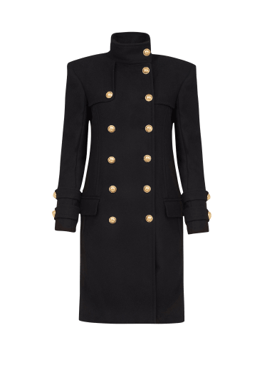 Manteau long en laine et cachemire à double boutonnage doré