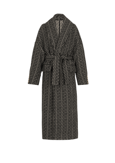 Balmain print monogram wool coat