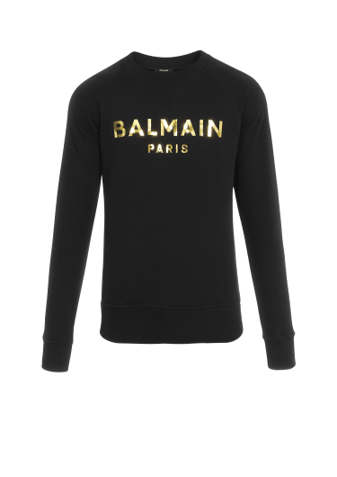 Sweatshirt aus Baumwolle mit „Balmain Paris”-Logo-Print in Metallic-Optik