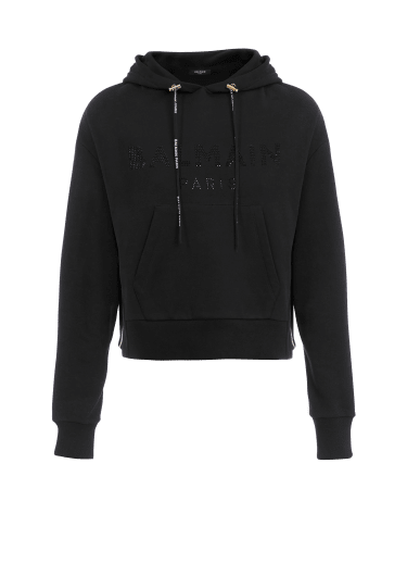 Sweat-shirt court en coton éco-design avec logo Balmain strassé