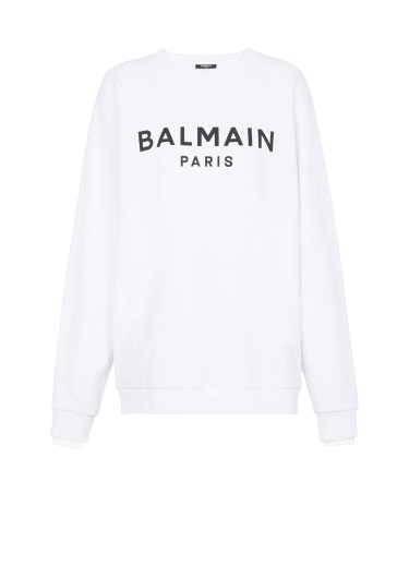 Sweat-shirt en coton imprimé logo Balmain