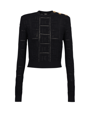 Pull court en maille éco-design à monogramme Balmain