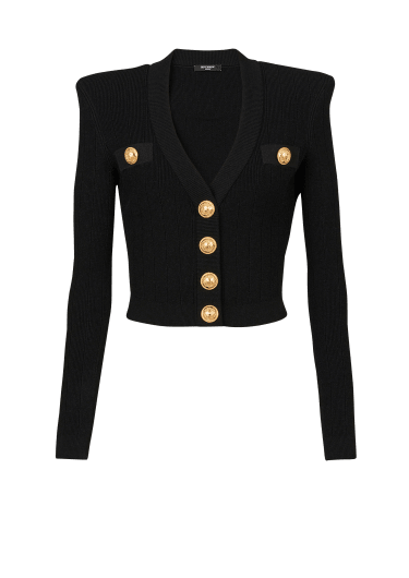 Cardigan corto in maglia eco-design con bottoni dorati
