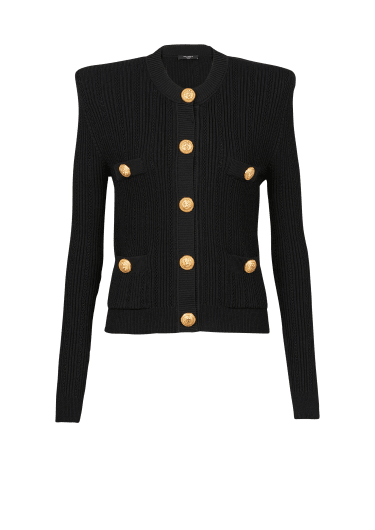 Cropped eco-designed knit cardigan with gold-tone buttons
