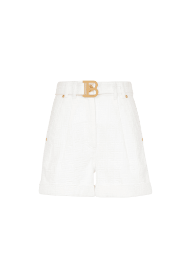 Denim high-waisted shorts with Balmain buckle