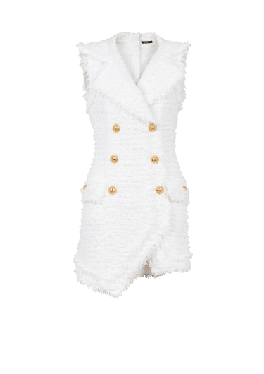 Short tweed dress with gold-tone double-buttoned fastening