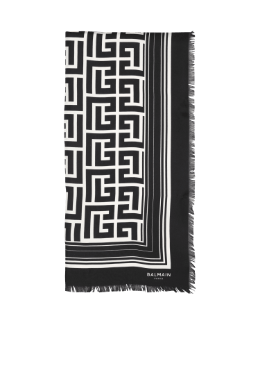 Wool scarf with large Balmain monogram black - Women