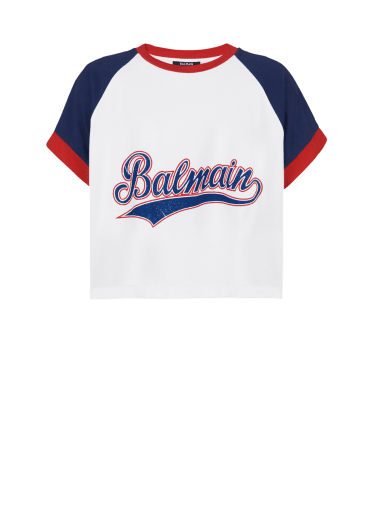 HIGH SUMMER CAPSULE - Cropped cotton T-shirt with Balmain logo print