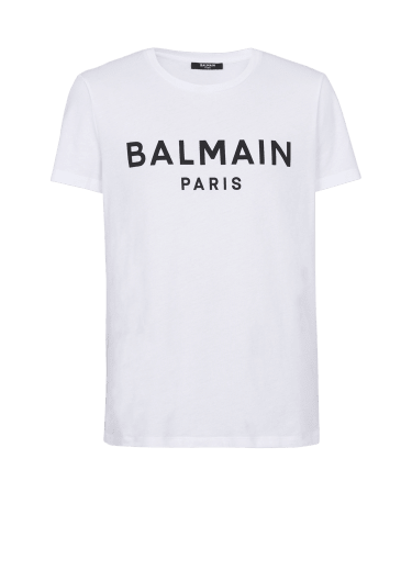 Eco-designed cotton T-shirt with Balmain Paris logo print