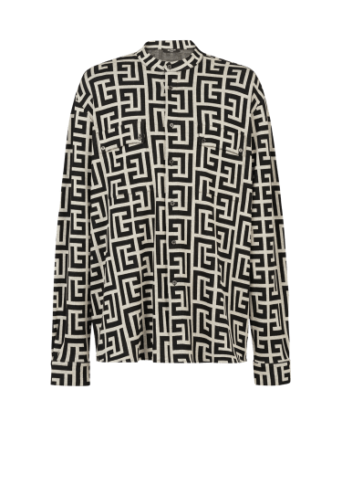Camisa de algodón con maxi estampado del monograma Balmain marfil y negro