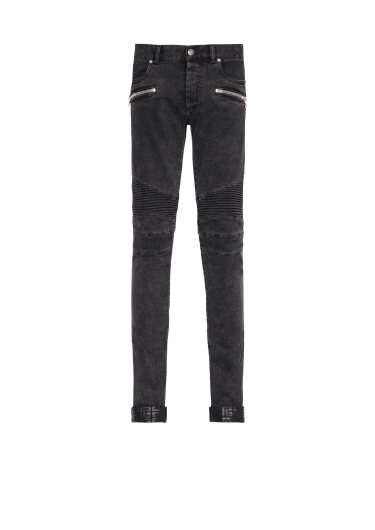 Slim cut ridged cotton jeans with Balmain monogram on hem