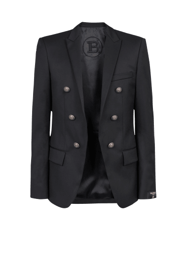 Wool blazer with double-breasted silver-tone buttoned fastening