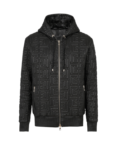 Quilted leather sweatshirt with Balmain monogram