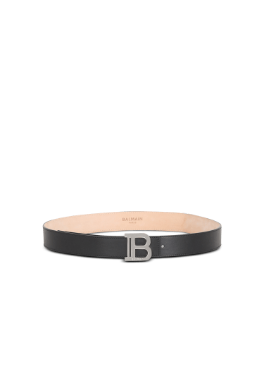 BALMAIN: leather belt with monogram buckle - Black