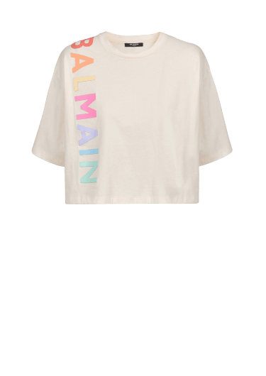 Kurzes T-Shirt aus Baumwolle mit aufgedrucktem Balmain-Logo