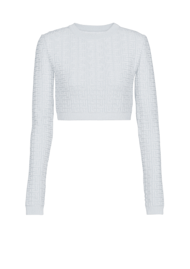 Pullover corto in maglia con monogramma Balmain
