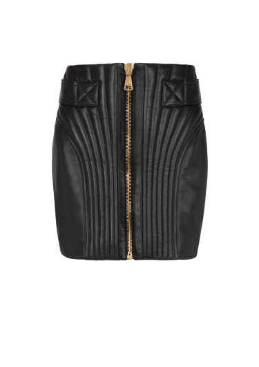 Short quilted leather skirt
