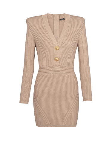 Short knit dress with gold buttons