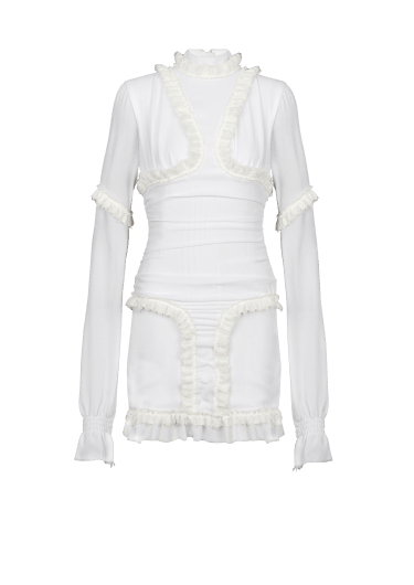 Draped short silk dress with ruffles