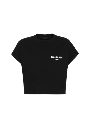 T-shirt corta in cotone con piccolo logo Balmain floccato