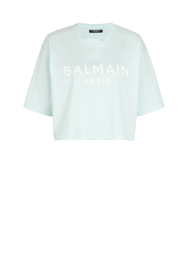 Cropped eco-designed cotton T-shirt with Balmain logo print