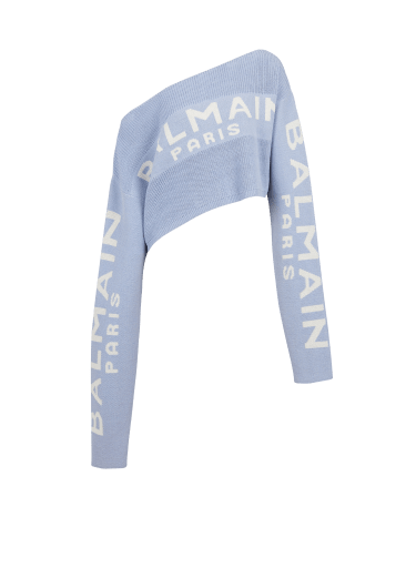 Pullover corto in maglia con logo Balmain graffiti