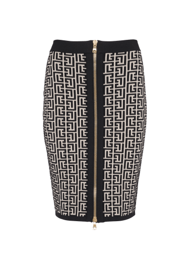 Mid-length knit skirt with Balmain monogram