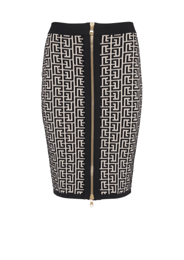 Mid-length knit skirt with Balmain monogram
