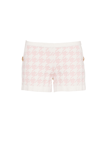 Houndstooth print high-waisted tweed shorts