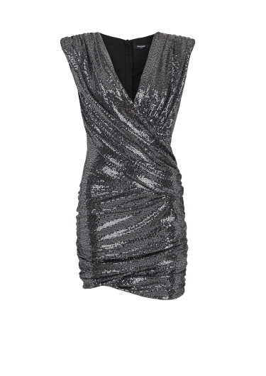 Short draped jersey dress with sequins