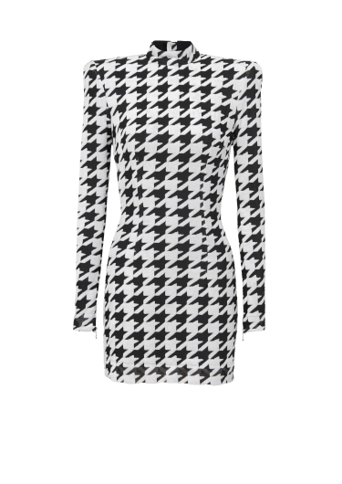 Short houndstooth print velvet dress