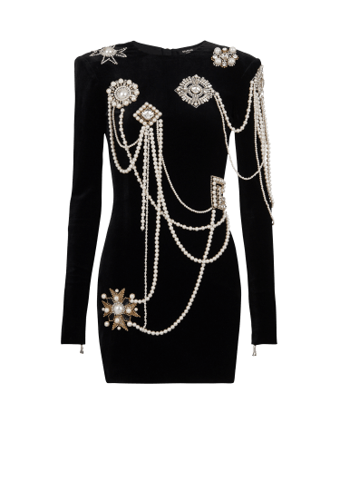 Short velvet dress with embroidery