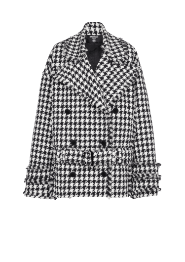 Wool and tweed pea coat with double-buttoned fastening