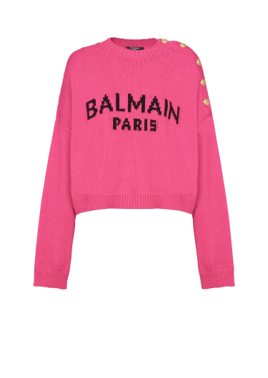 Pullover corto in maglia con logo Balmain