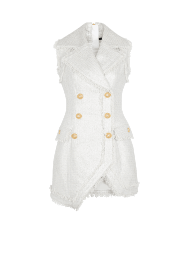6-button asymmetric tweed dress