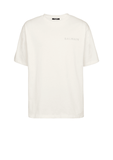 T-shirt in cotone con logo piccolo Balmain Paris stampato